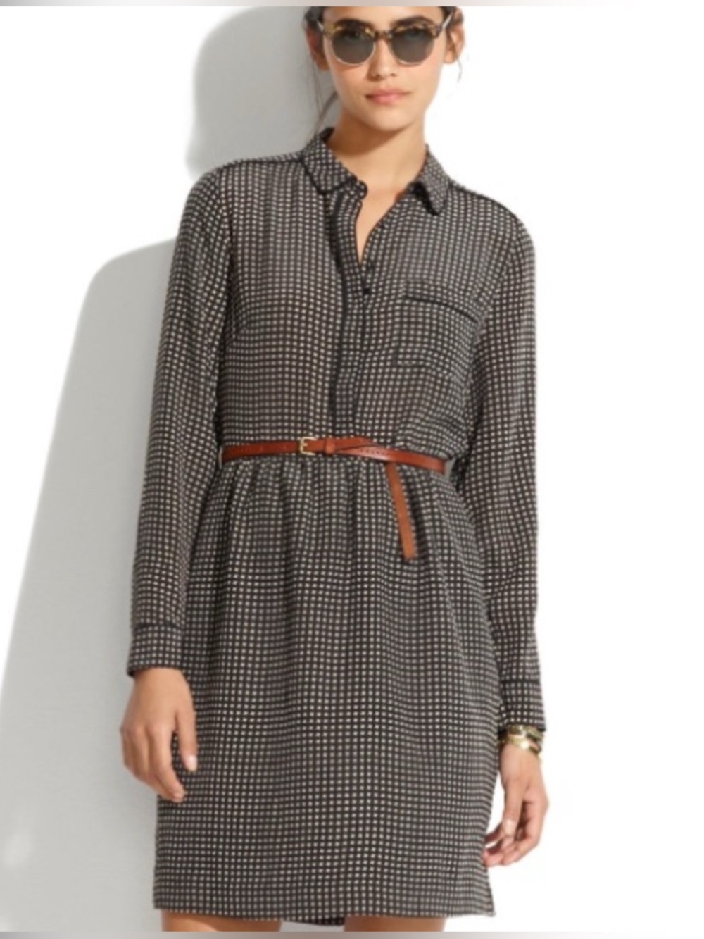 NWOT Madewell 100% Silk Cinema Dress in Mini-Houndstooth